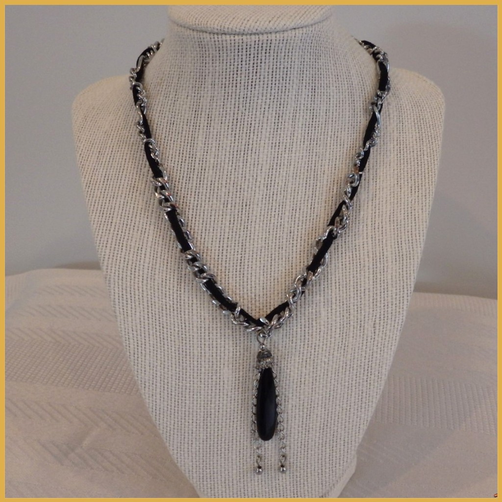 Chunky Chain and Black Suedette Upcycled Necklace_4