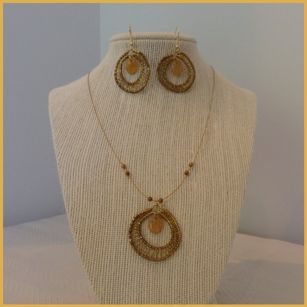 Gold Coloured Rings Upcycled Necklace and Earrings Set_1