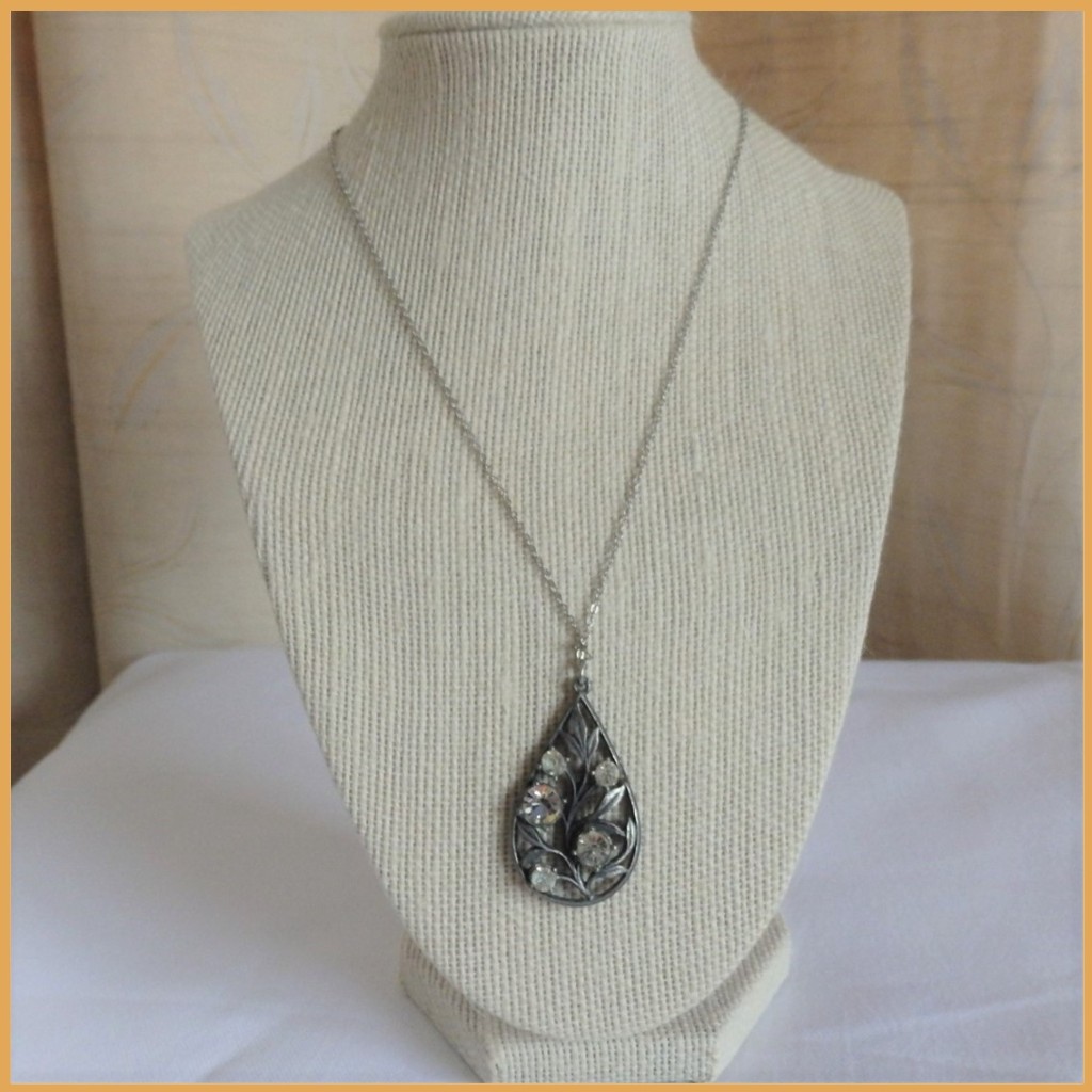 Sparkling Teardrop Pendant Recycled Necklace_1