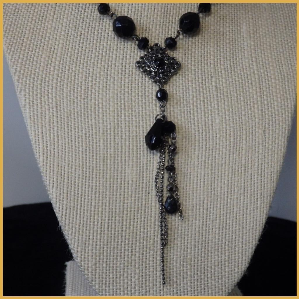 Black Bead and Filigree Detail Upcycled Necklace_3