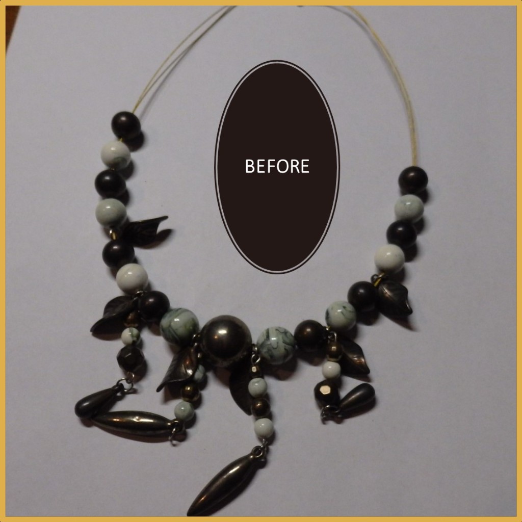 Bronze and White Coloured Bead Upcycled Necklace and Earrings Set_3