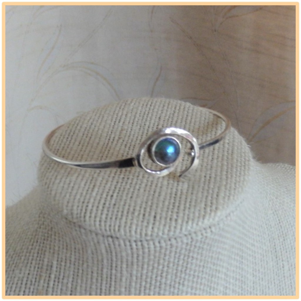 Sterling Silver Swirl Recycled Bangle w Blue/ Green Detail_1
