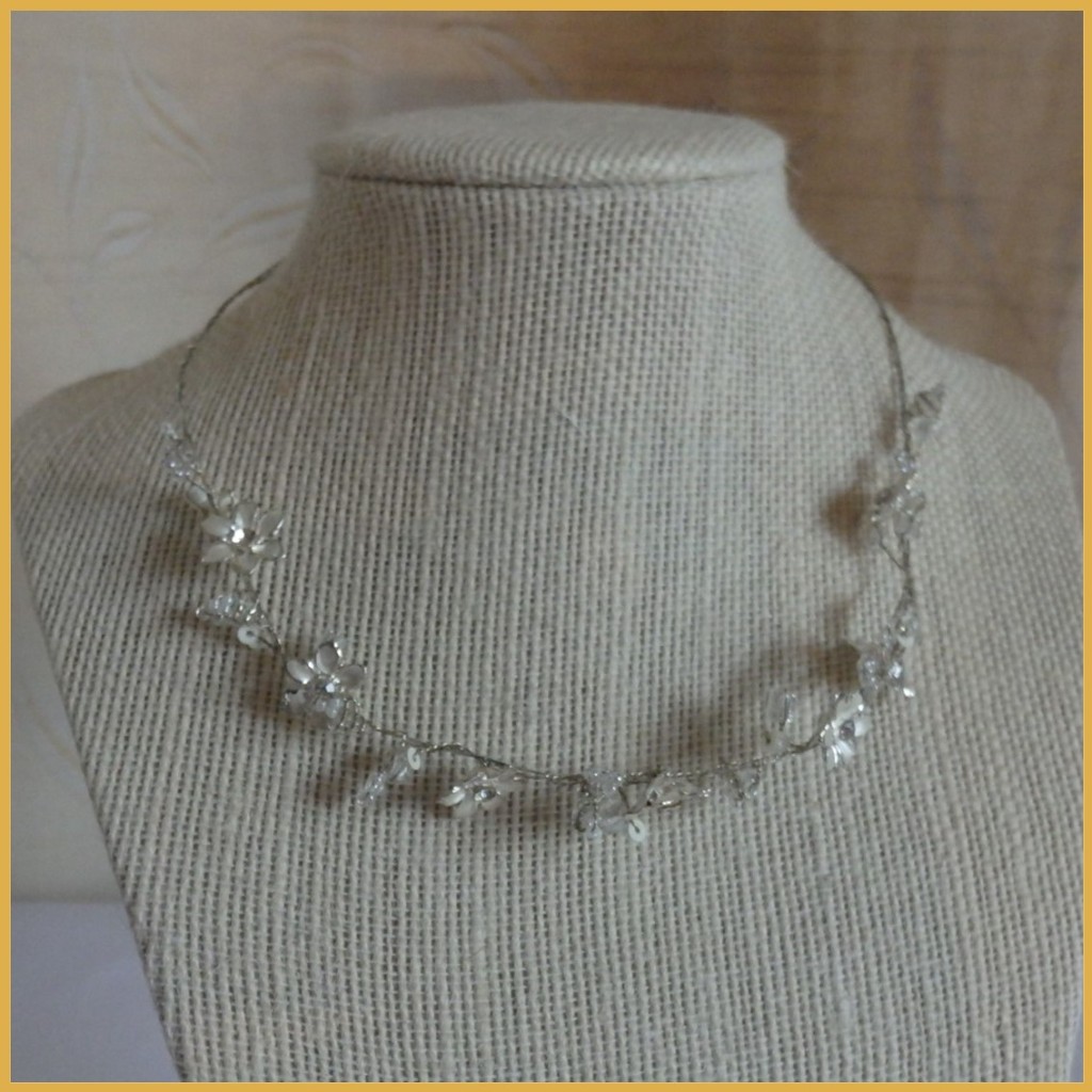 Ornate Flower Choker-style Wire Recycled Necklace_4