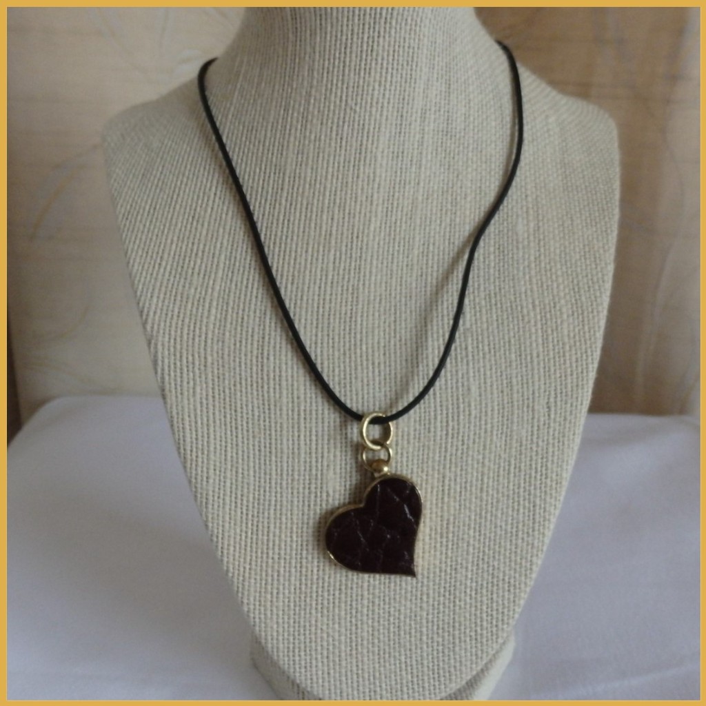 Faux Leather Heart Vintage Pendant Upcycled _1