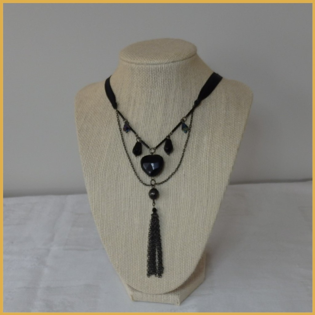 Multi-Bead Recycled Necklace with Black Ribbon Ties_1