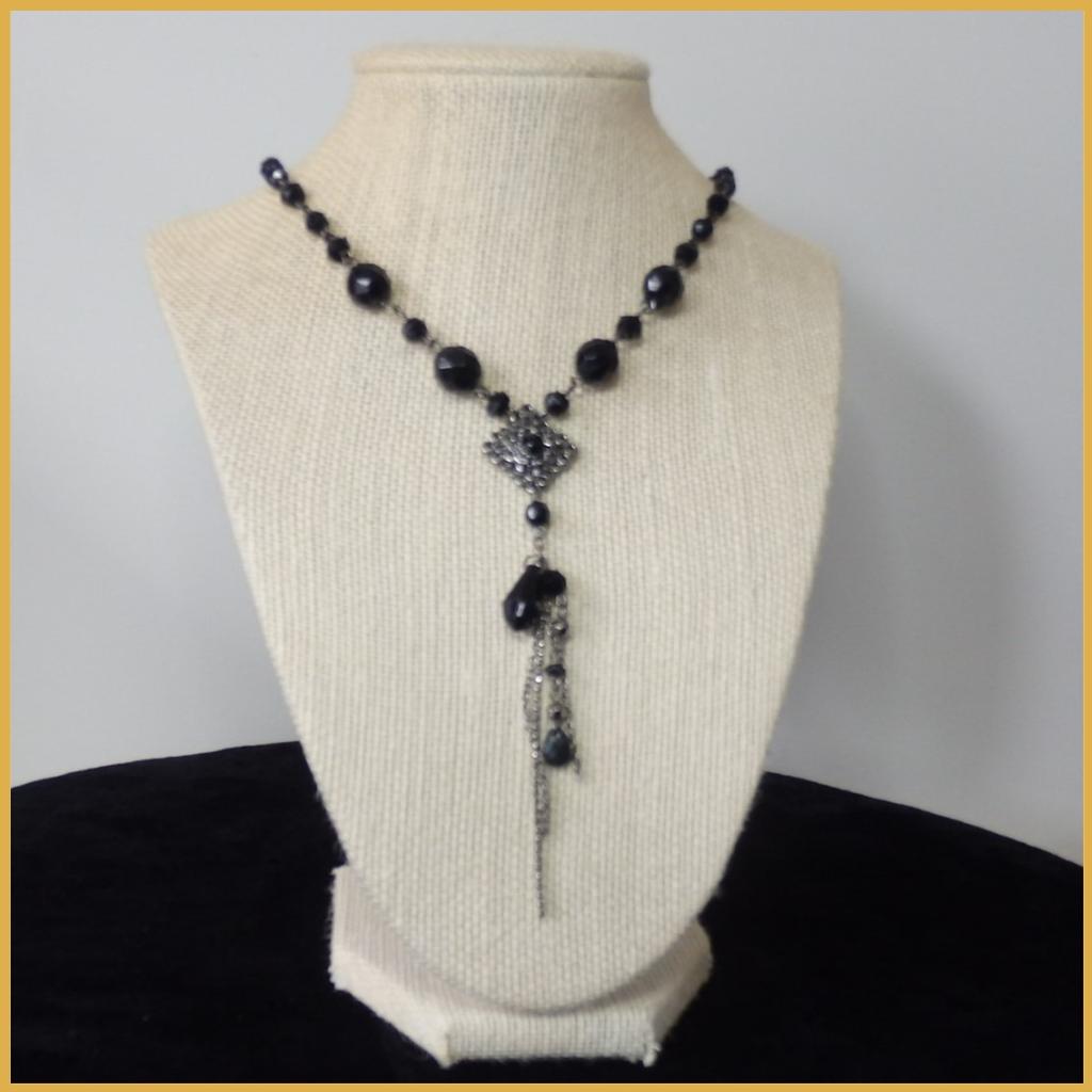 Black Bead and Filigree Detail Upcycled Necklace_1