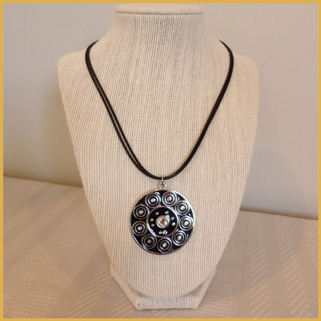 Circle Design Pendant on Upcycled Faux Leather Necklace_1