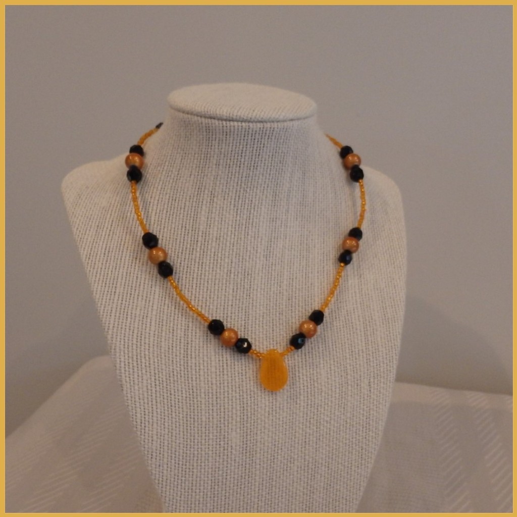 Orange and Black Bead Recycled Necklace_1