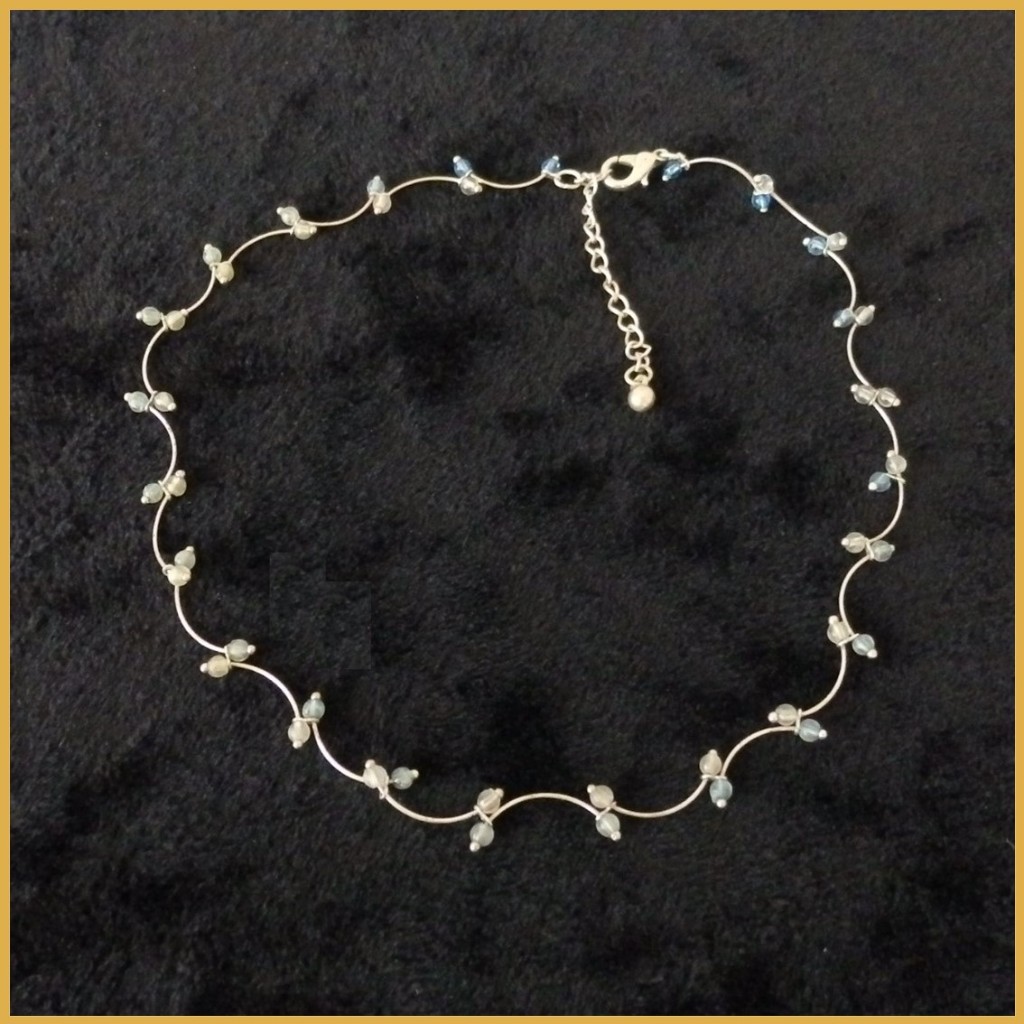 Blue and Clear Beads Link Recycled Necklace_2